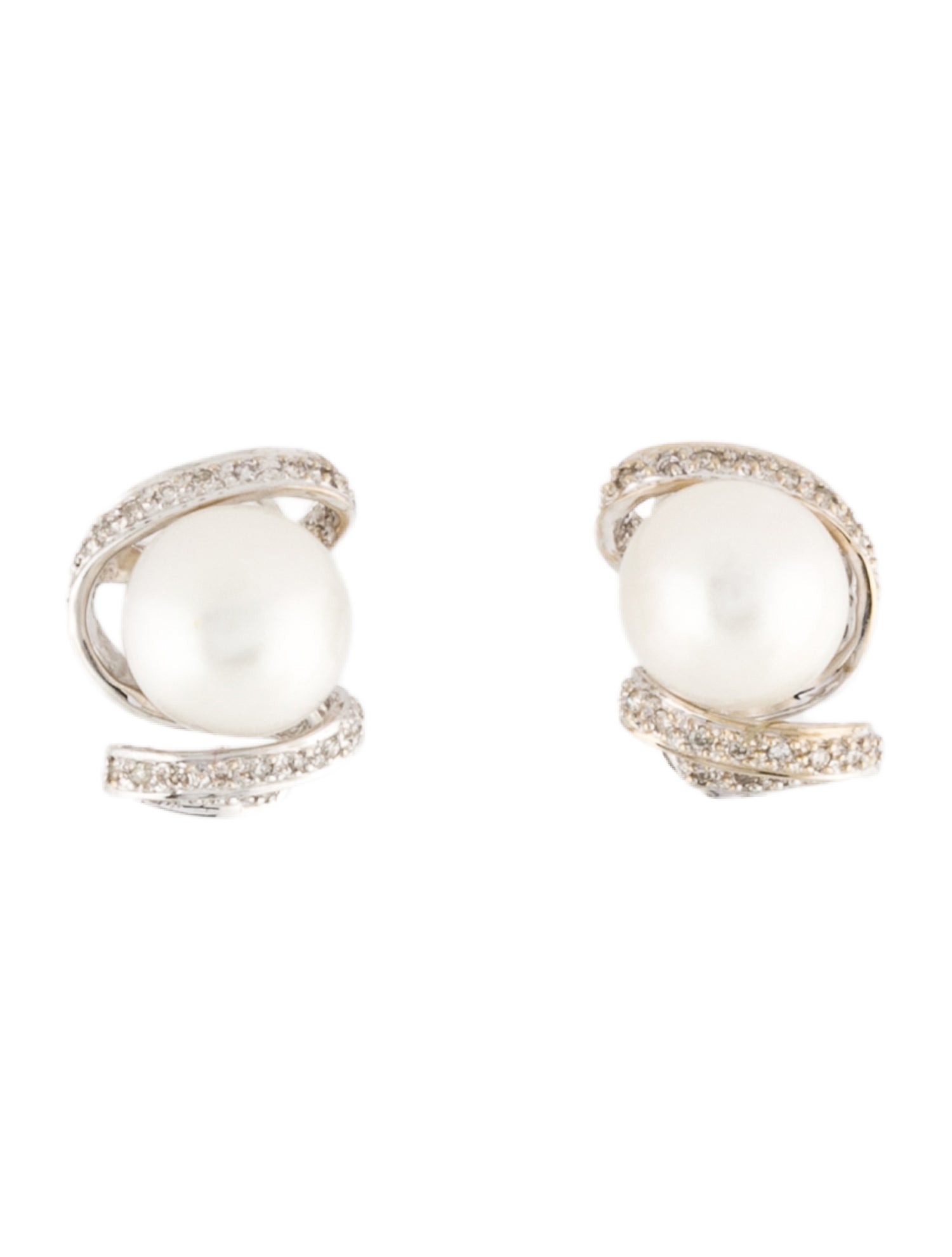 Earrings 18K Pearl & Diamond Drop Swirl