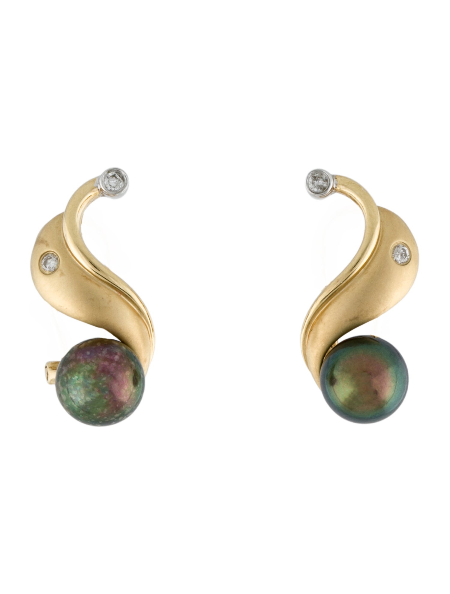 Earrings 14K Cultured Pearl & Diamond Swirl Earclips