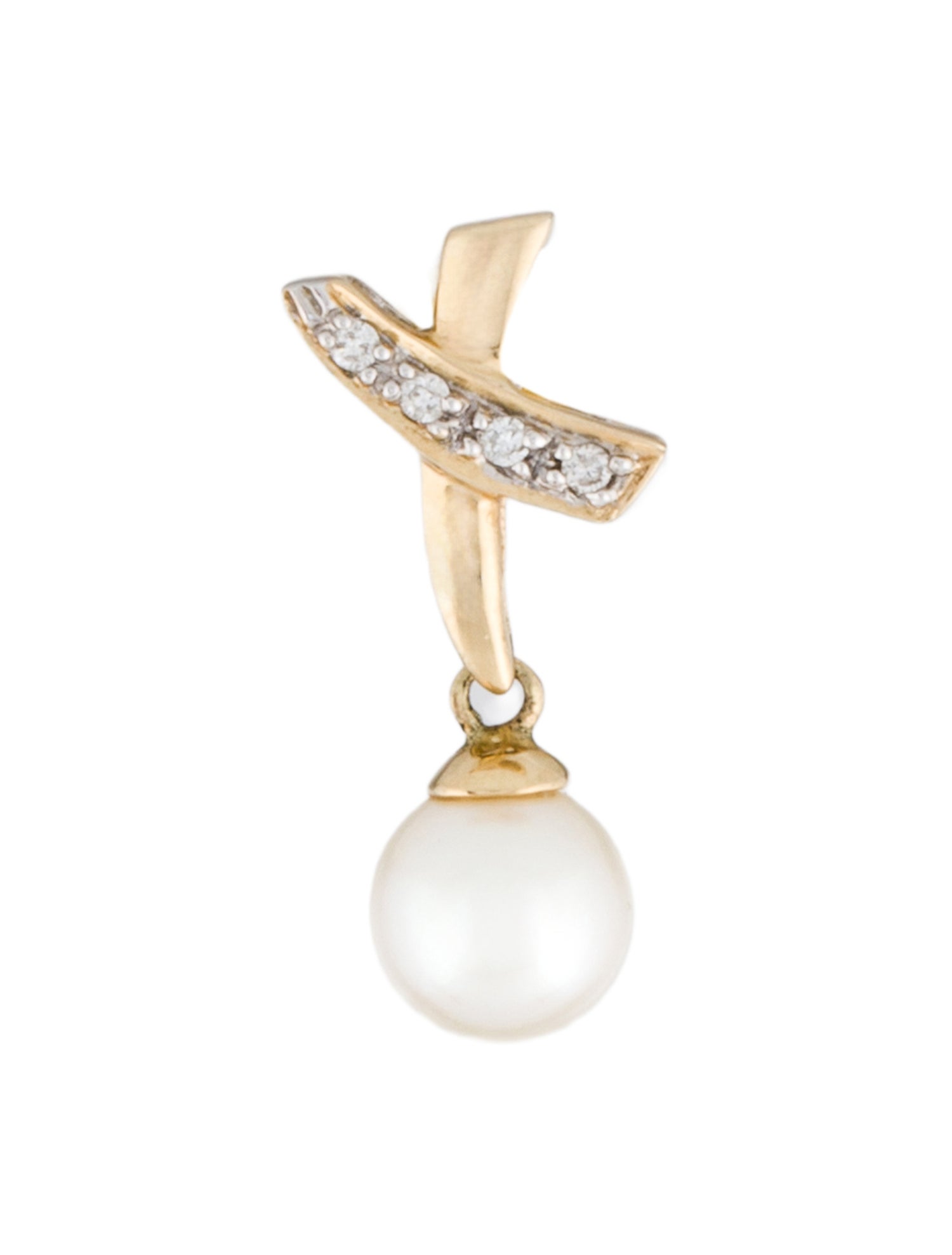Earrings 14K Pearl & Diamond X Single Drop Earring