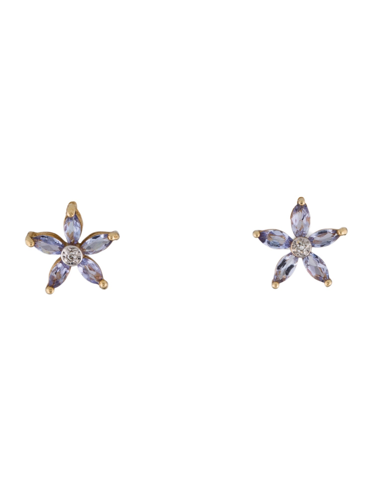 Earrings 14K Tanzanite & Diamond Flower Stud