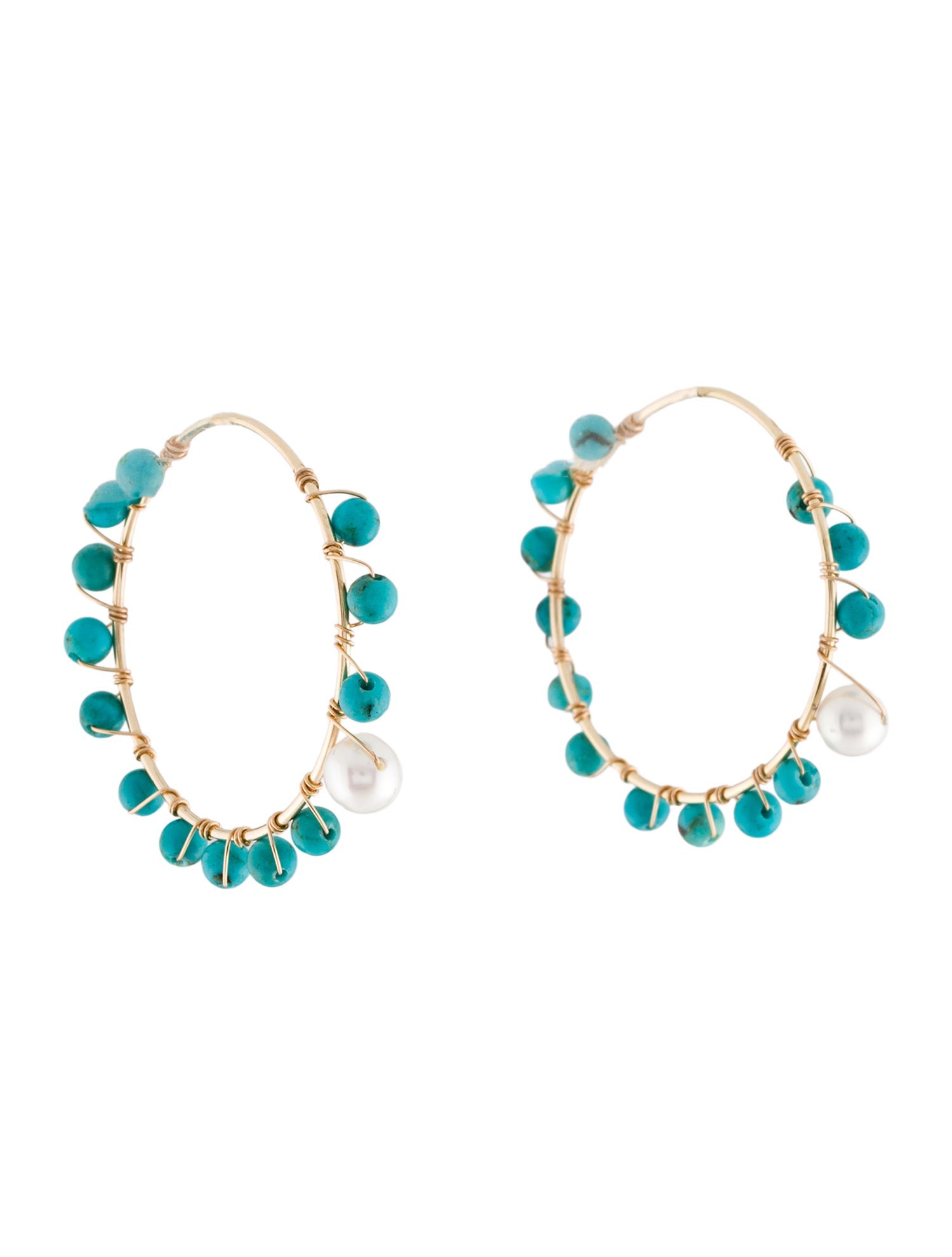 Earrings 14K Pearl & Turquoise Hoop