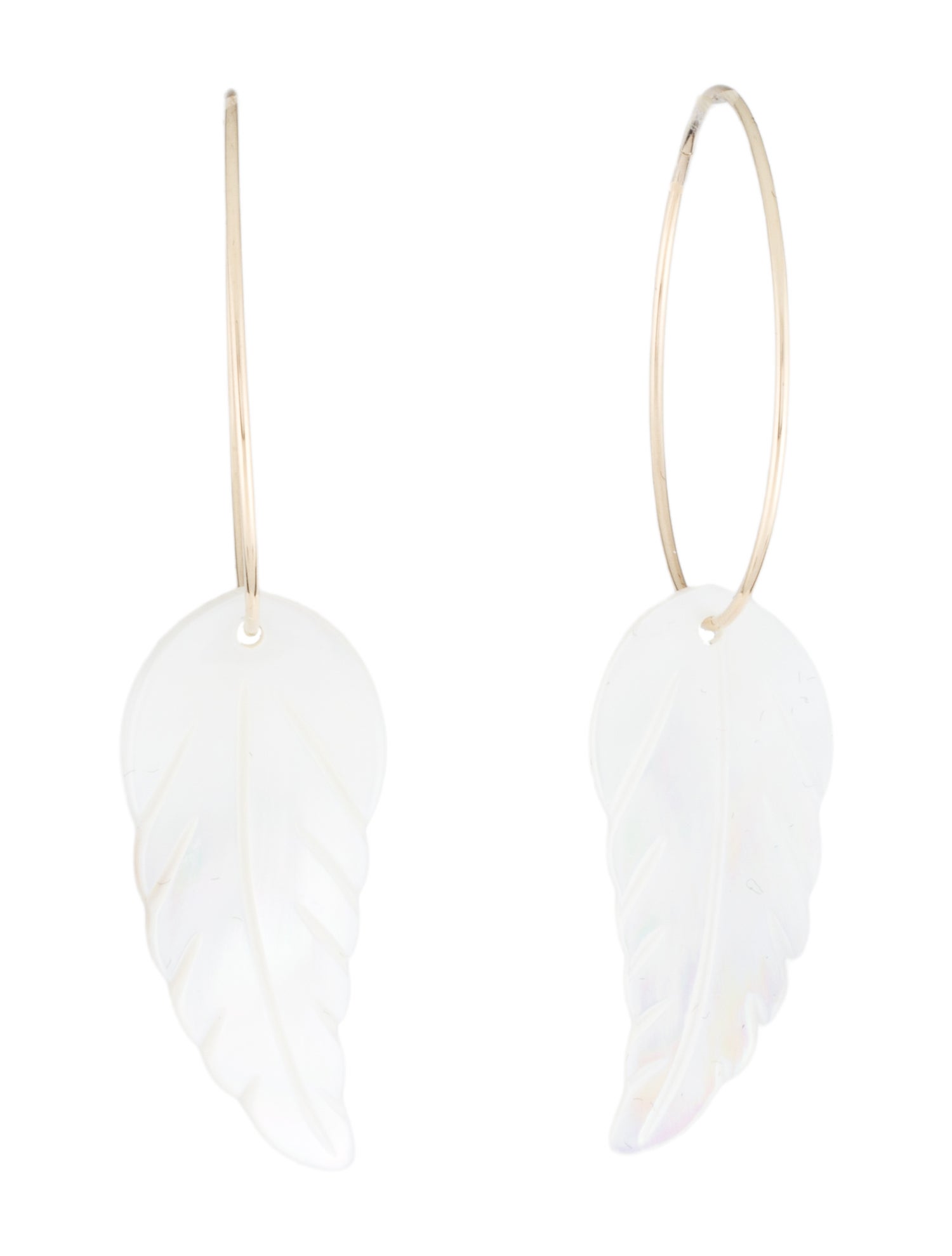 Earrings 14K Mother of Pearl Leaf Drop Hoop
