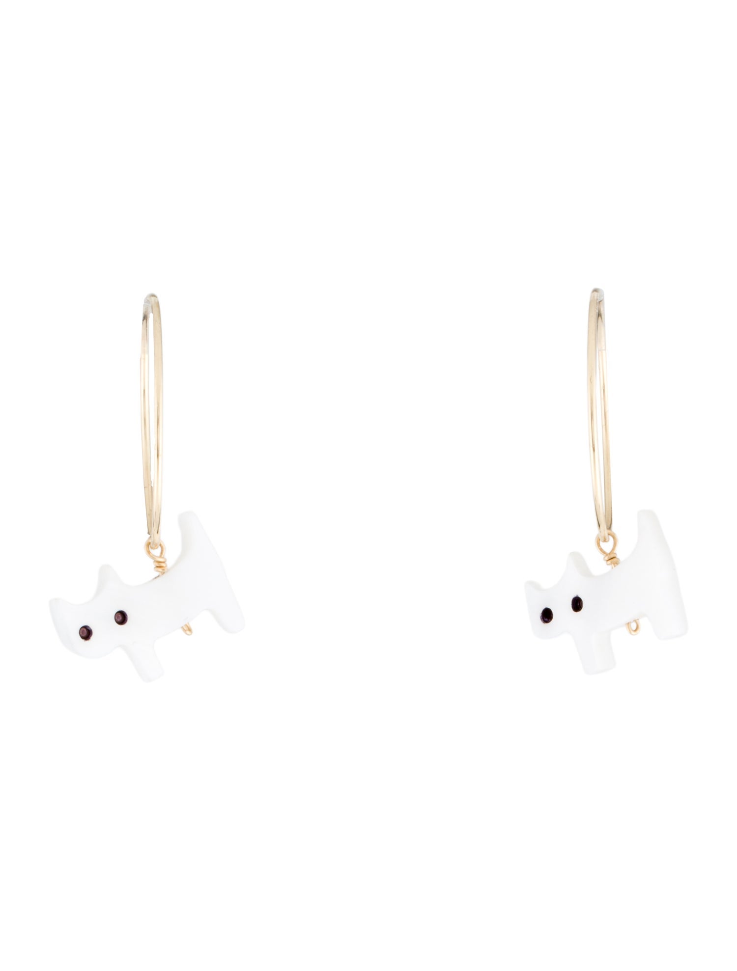 Earrings 14K Mother of Pearl Cat Drop Hoop