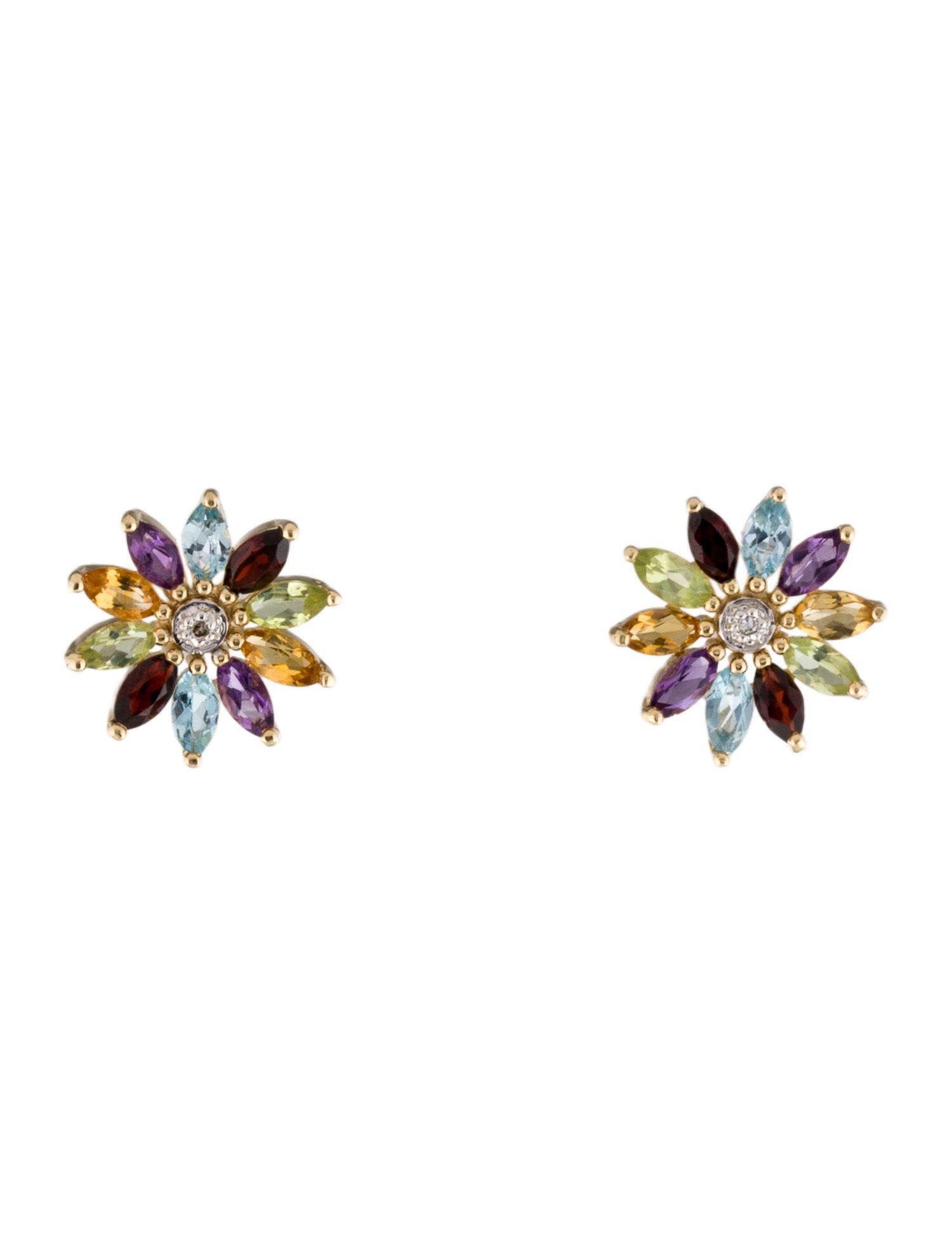 Earrings 14K Diamond & Multistone Stud