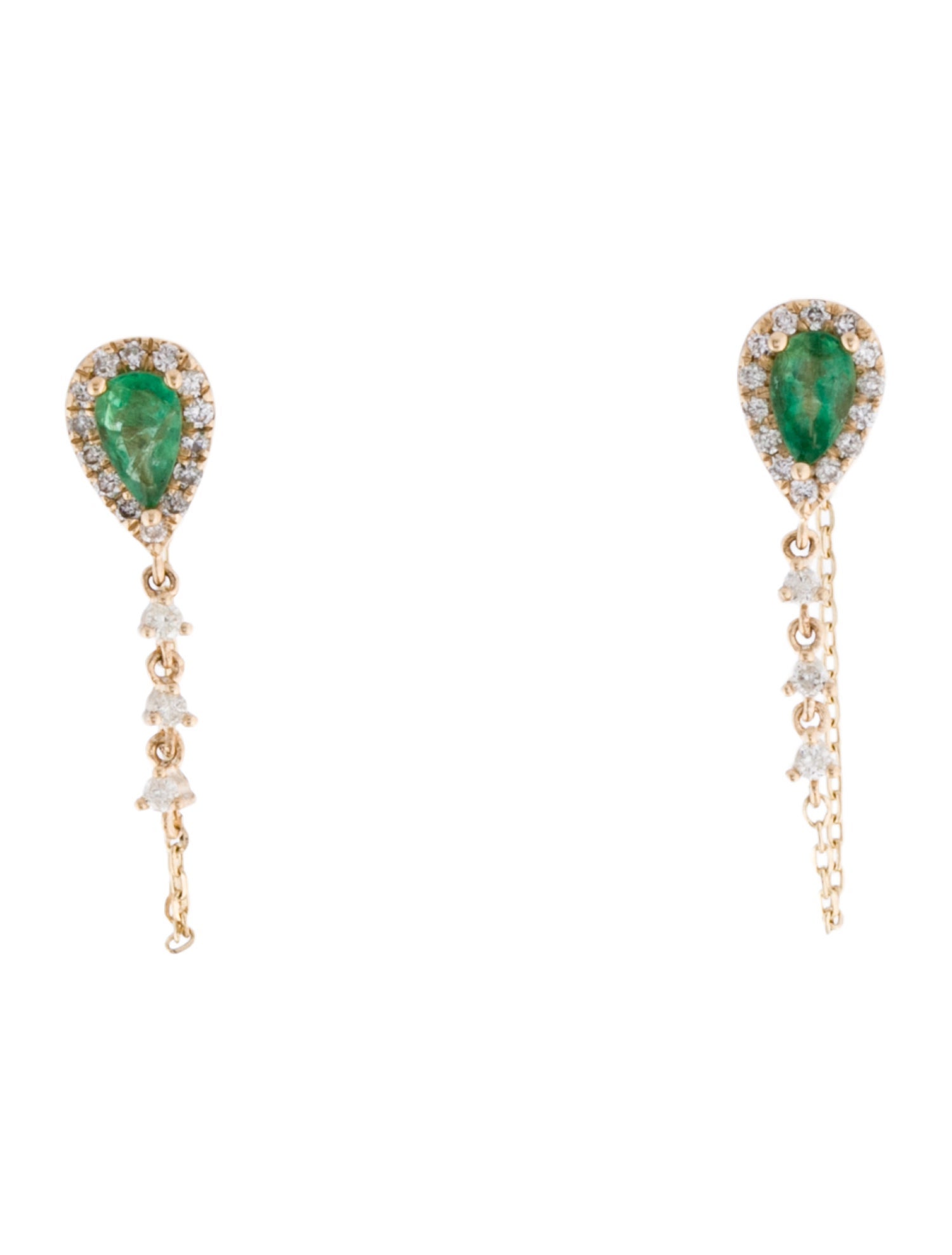 Earrings 14K Emerald & Diamond Drop