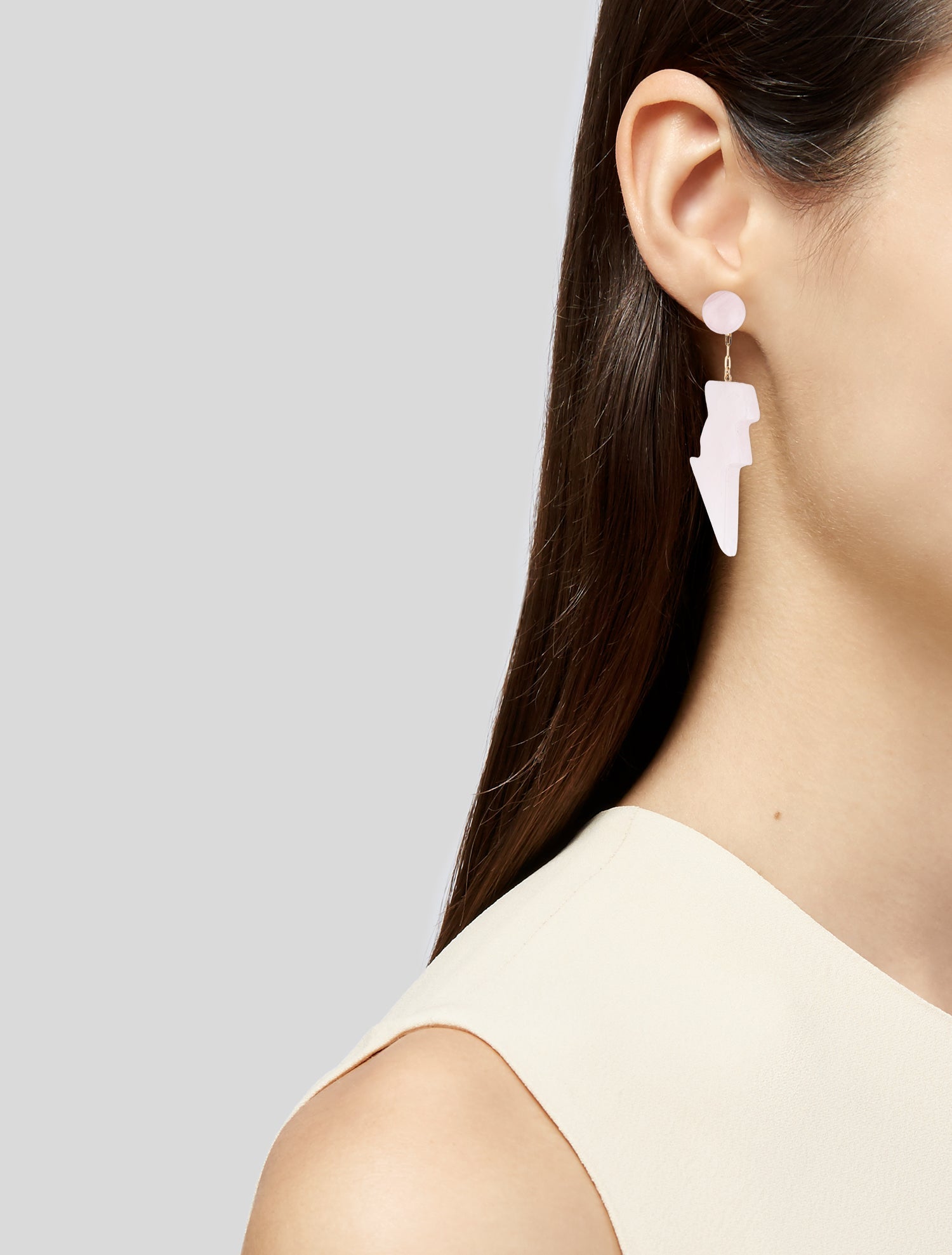 Earrings 14K Rose Quartz Lightning Bolt Drop Earrings