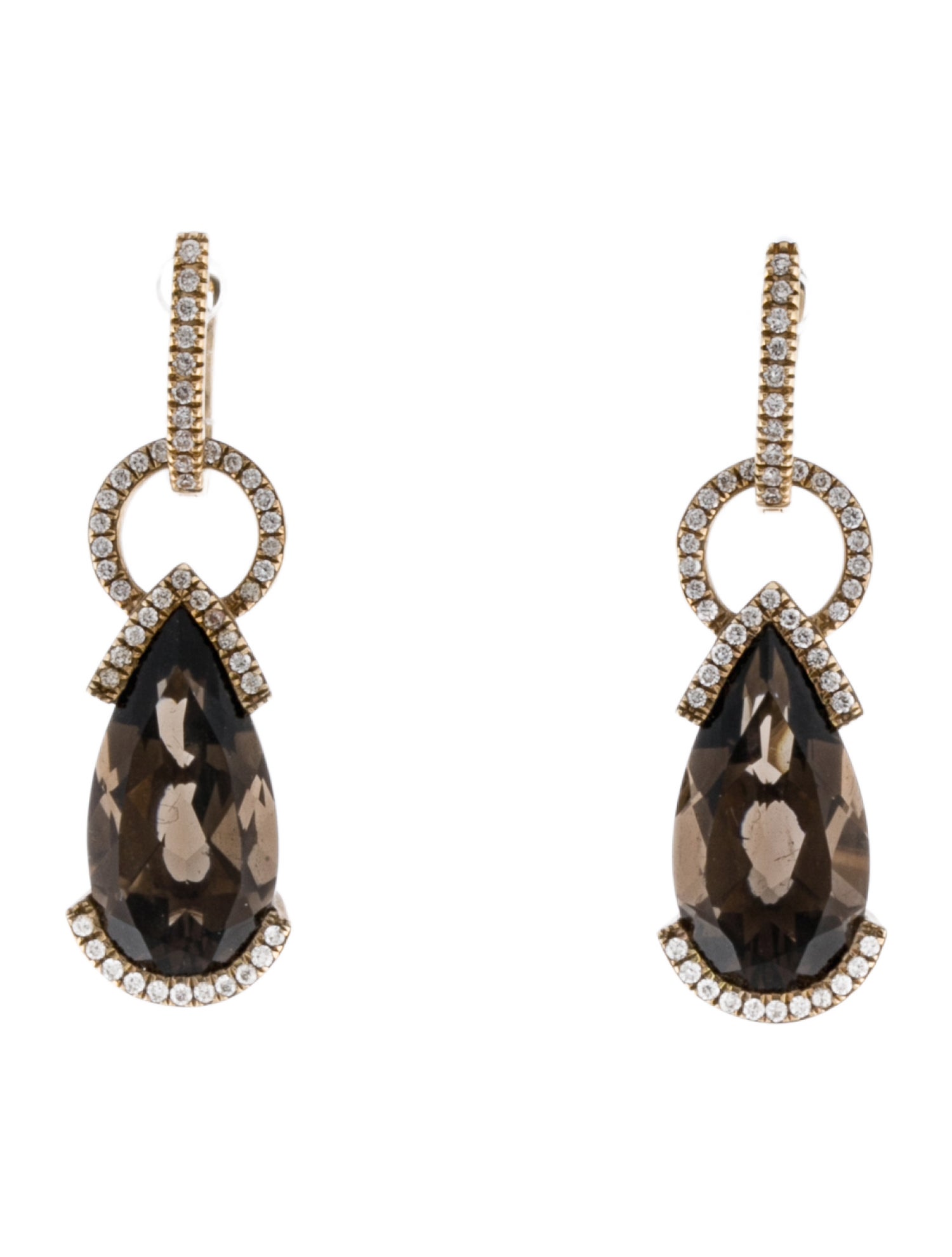 Earrings 14K Diamond & Smoky Quartz Drop