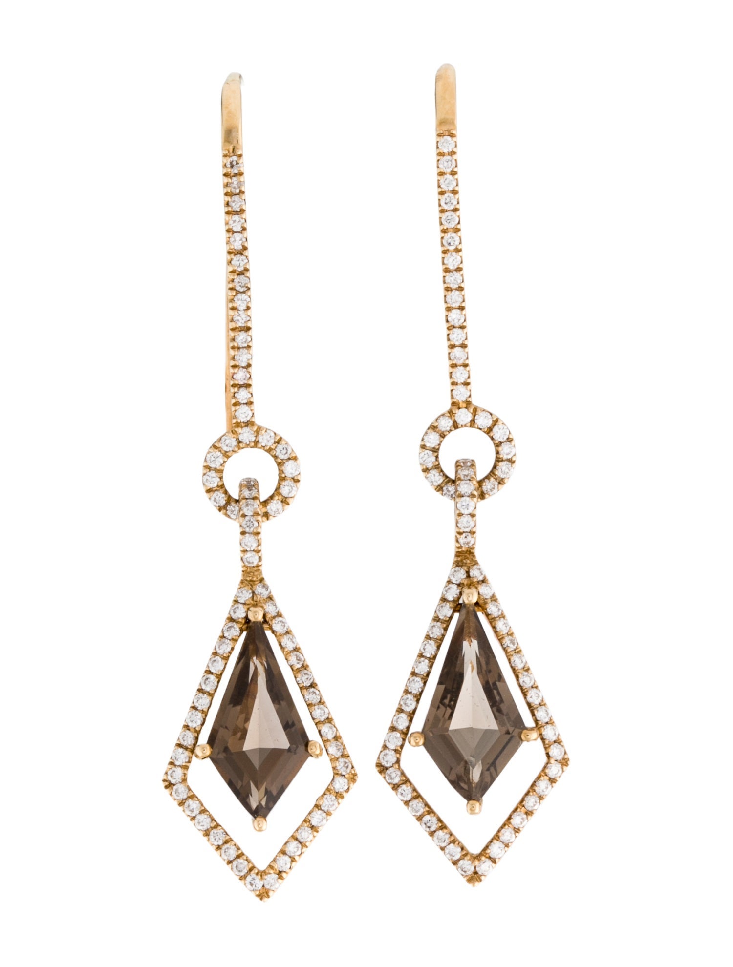 Earrings 14K Diamond & Smoky Quartz Drop