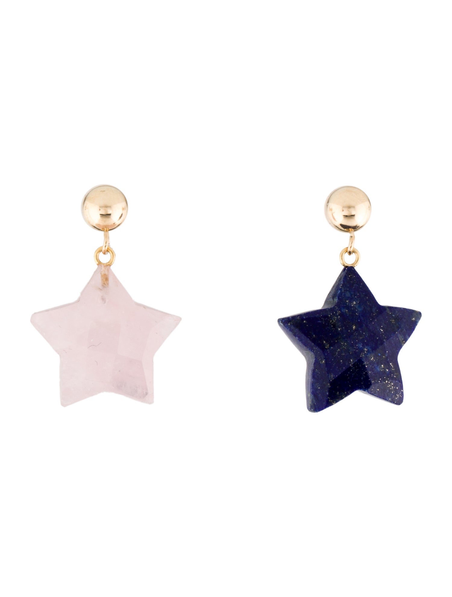 Earrings 14K Rose Quartz & Lapis Lazuli Opposing Star Drop