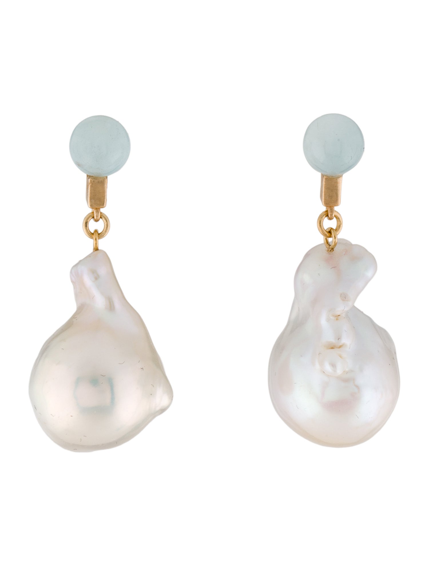 Earrings 14K Pearl & Aquamarine Drop