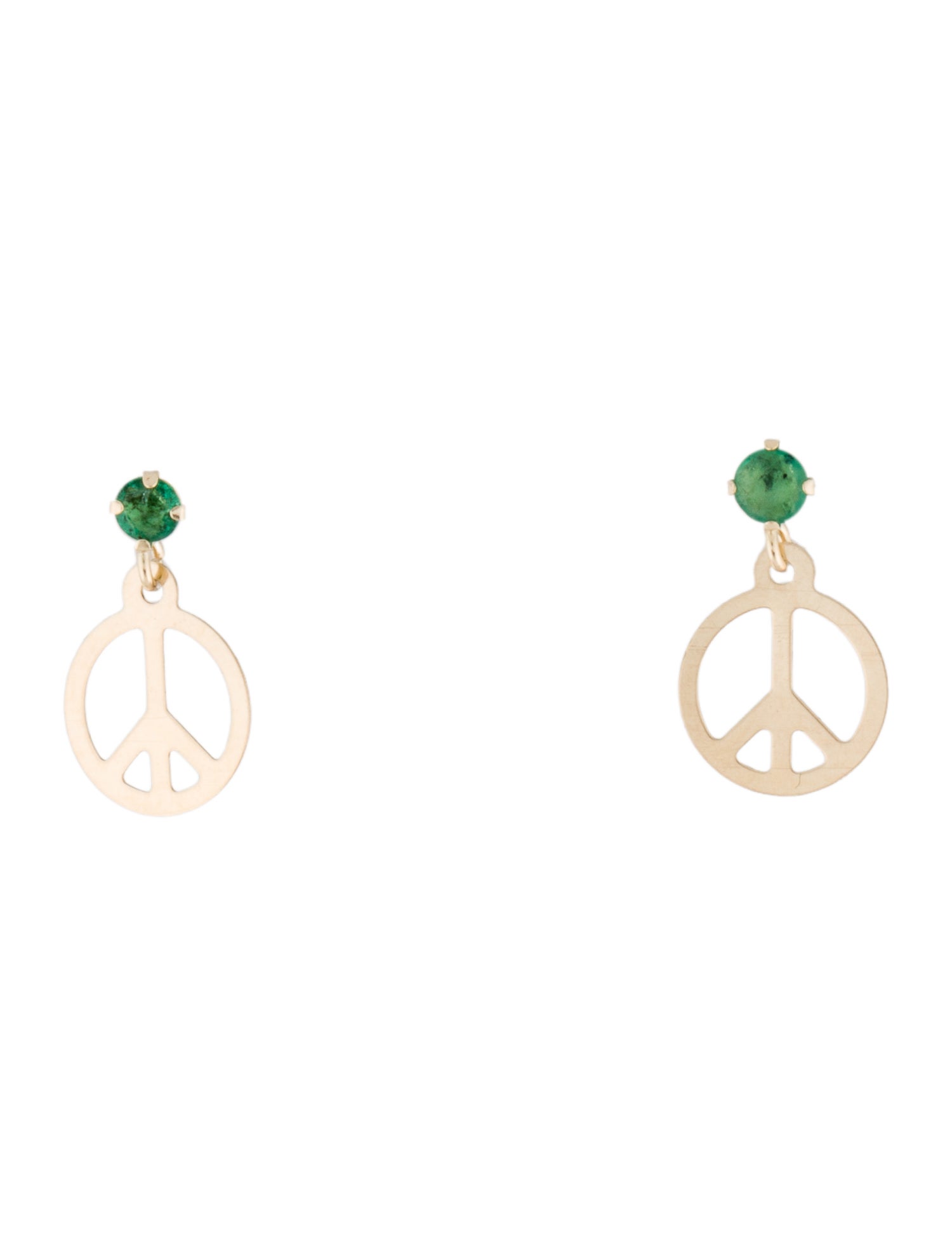 Earrings 10K Emerald Peace Sign Drop