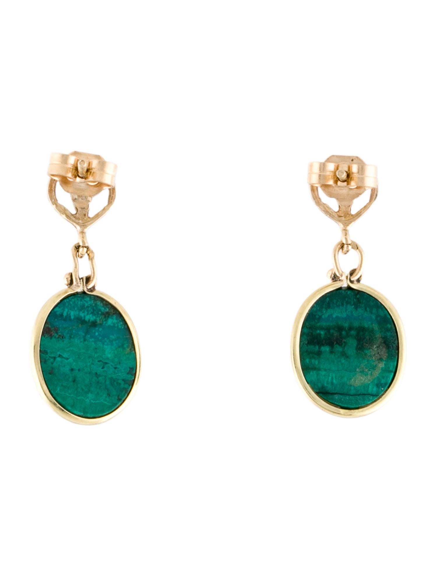 Earrings 14K Malachite, Chrysocolla & Glass Drop
