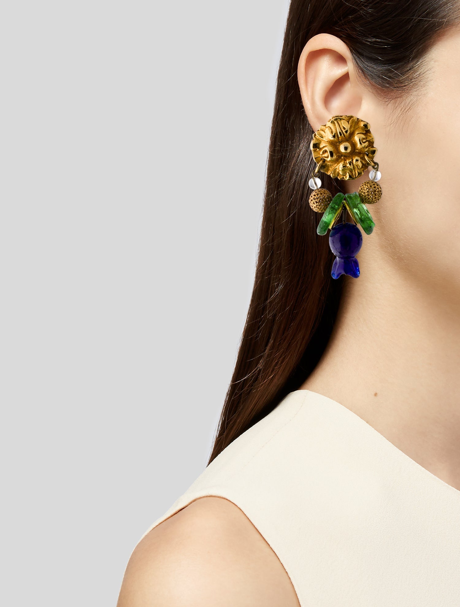 Philippe Ferrandis Glass Bead Drop Clip-On Earrings