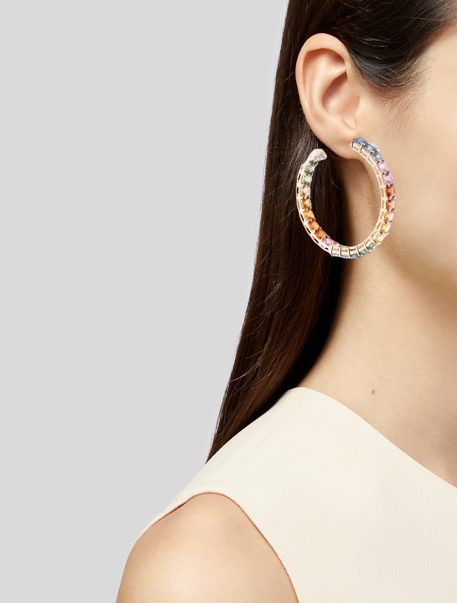 Earrings 14K 14.25ct Sapphire Inside-Out Hoop