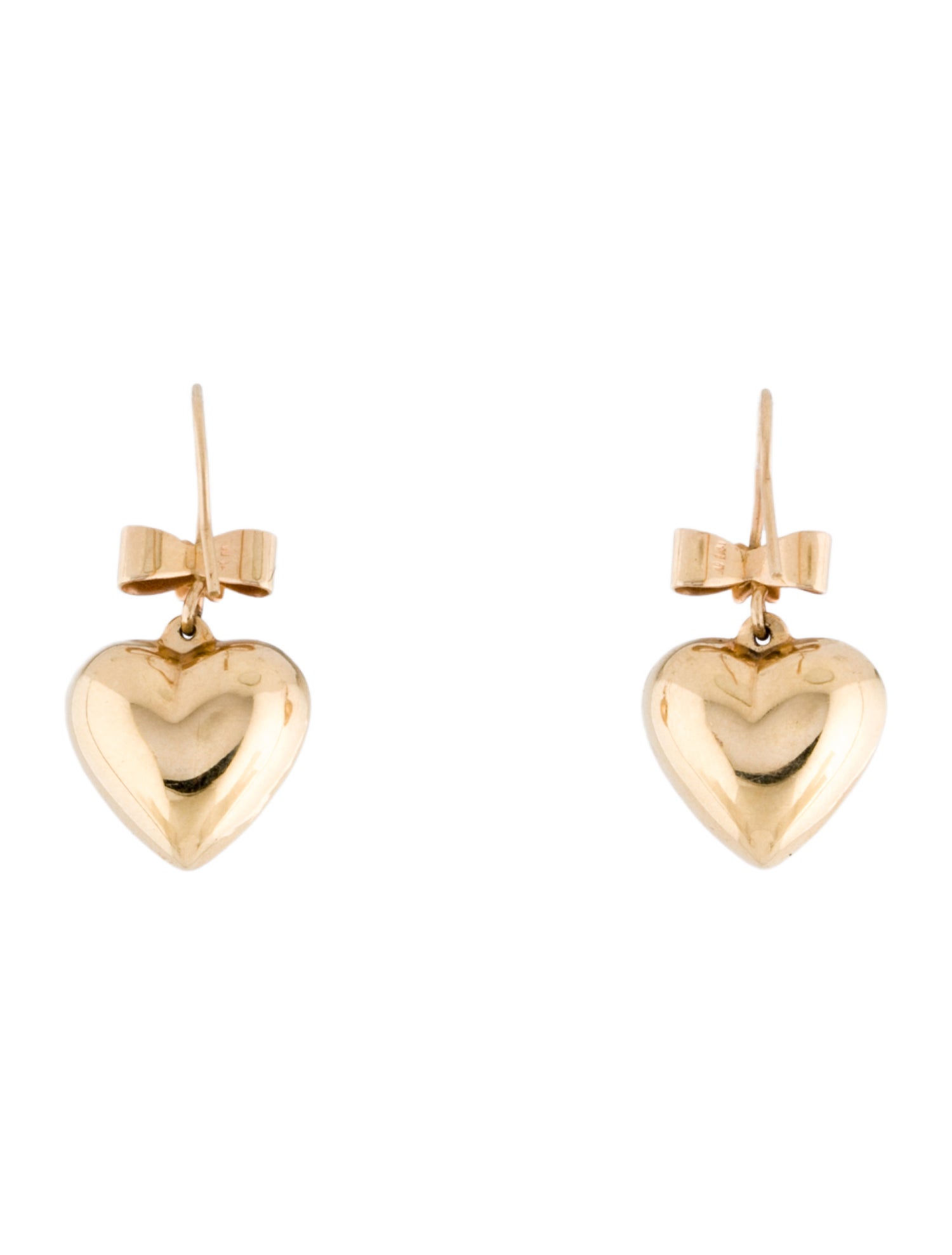 Earrings 14k Puffy Heart and Bow Drop .
