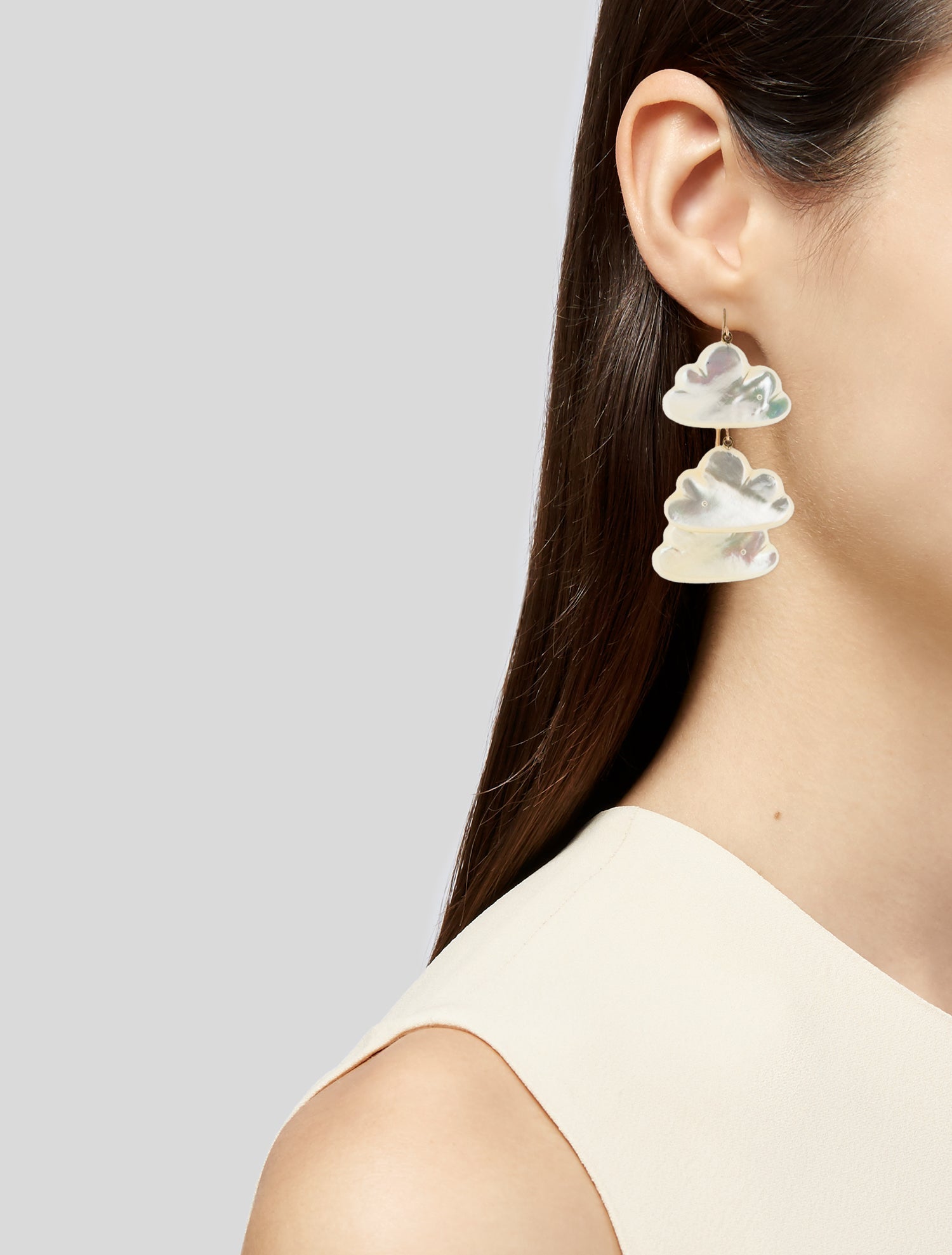 Annette Ferdinandsen 14K Mother of Pearl & Diamond Cloud Chandelier Earrings