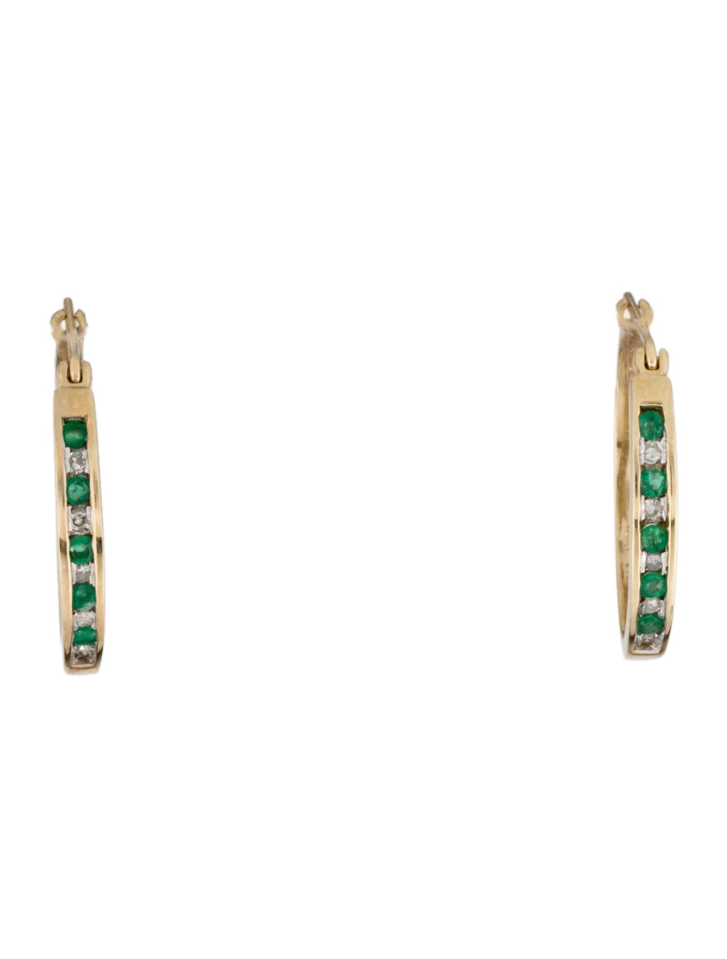 Earrings 10K Emerald & Diamond Hoop Earrings