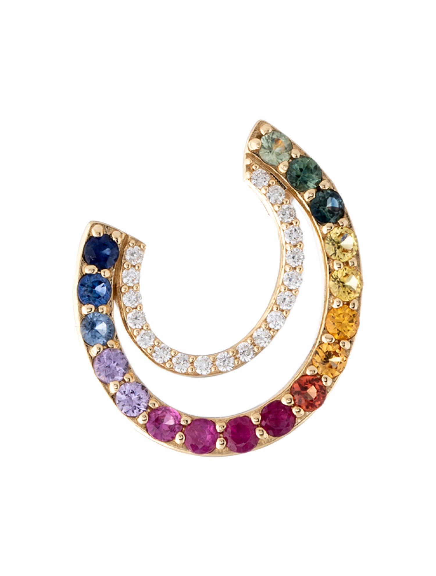 Earrings 14K Sapphire, Ruby & Diamond Rainbow Drop