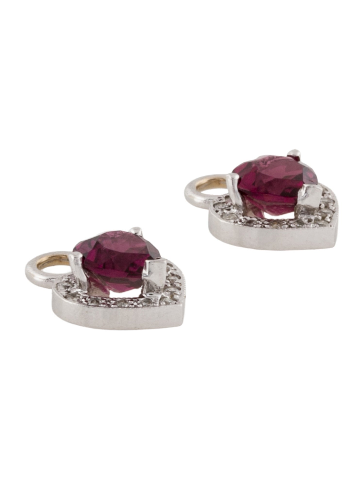 Earrings 18K 1.87ctw Rhodolite & Diamond Heart Earring Enhancers