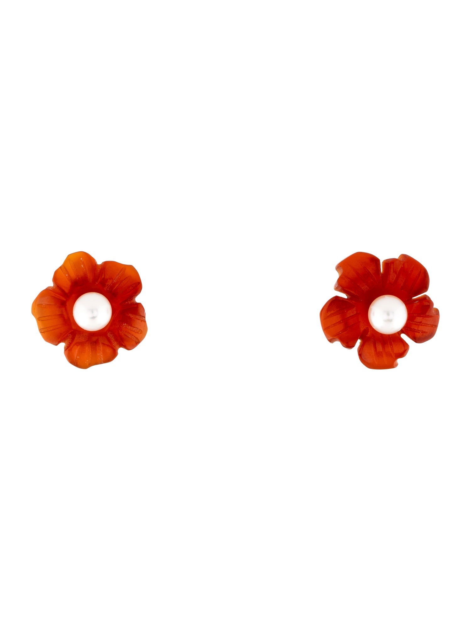 Earrings 14K Pearl & Carnelian Flower Stud