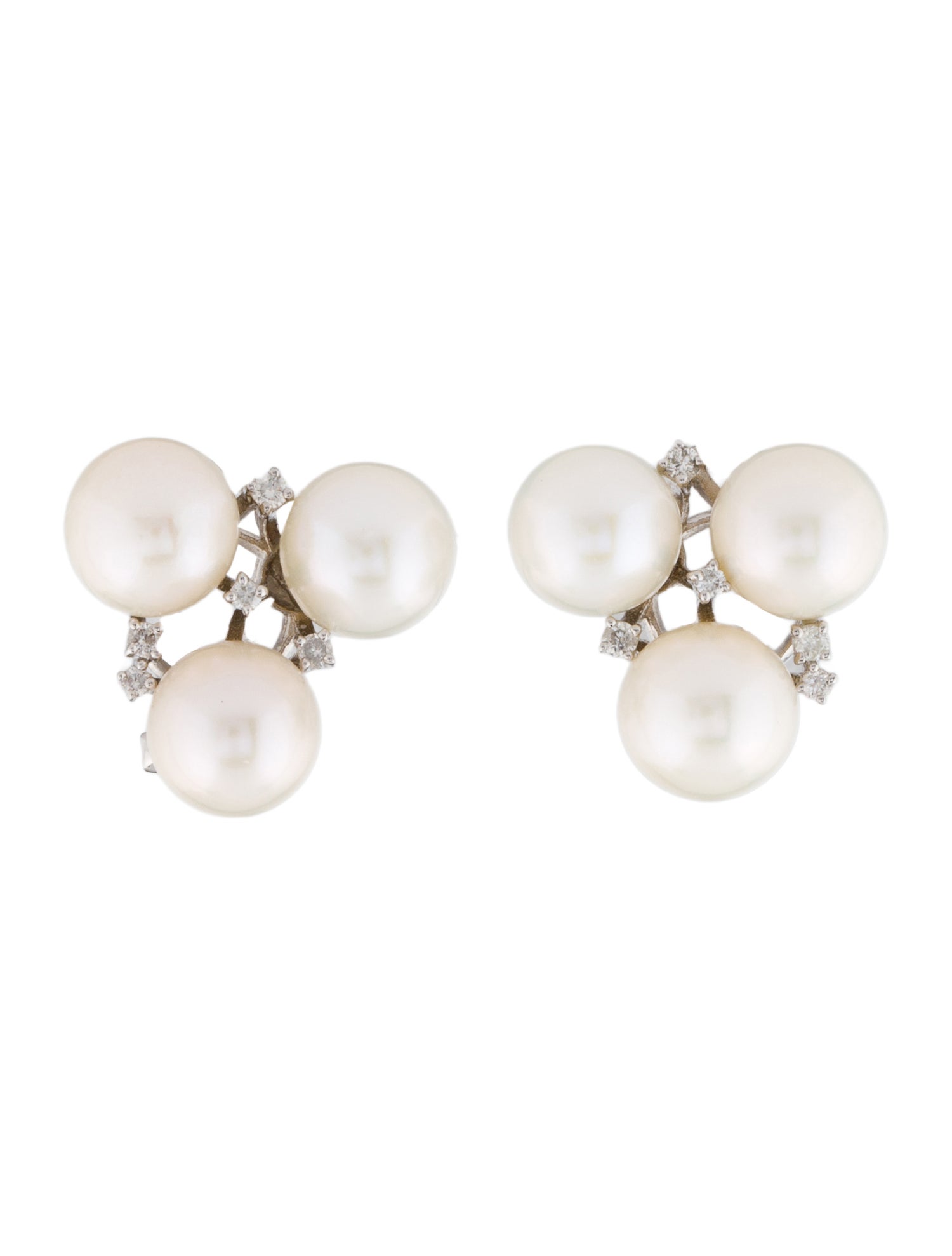 Earrings 14K Pearl & Diamond Cluster Earclips