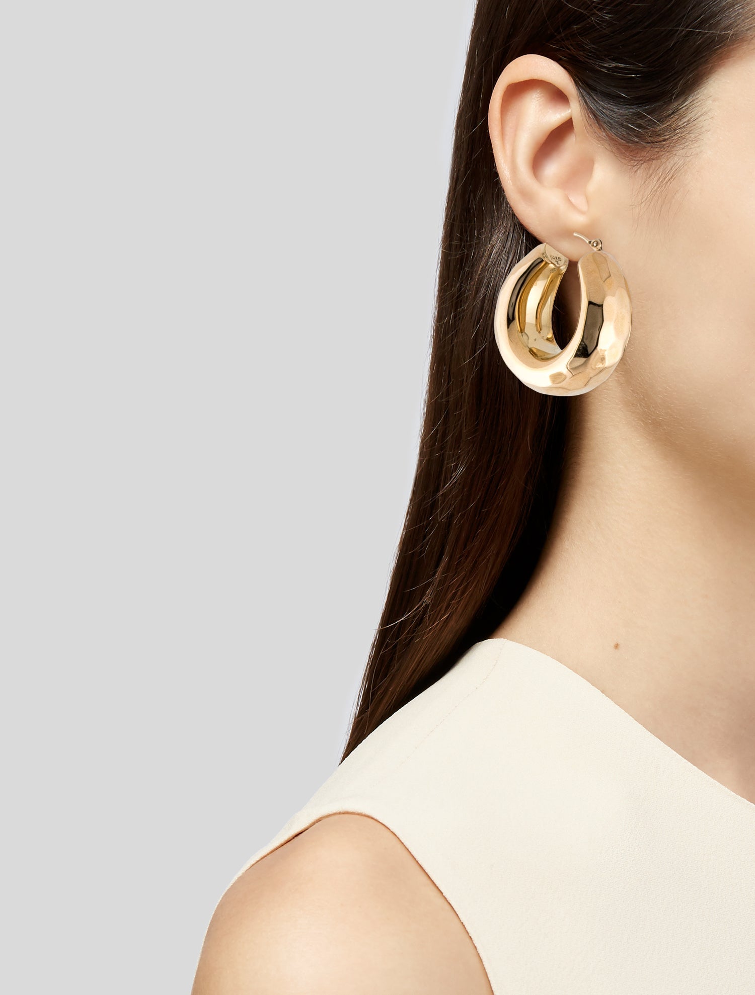 Earrings 14K Wide Textured Hoop