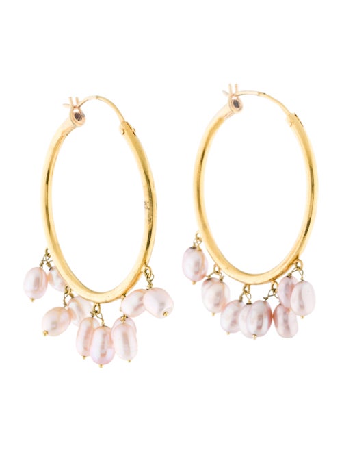 18K Pearl Hoop Earrings yellow