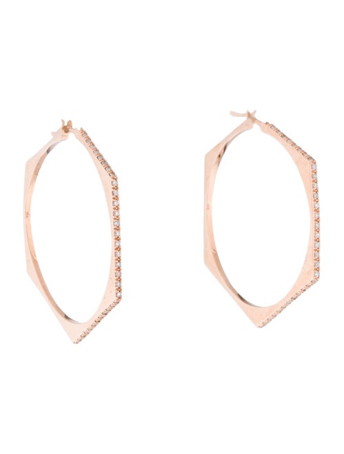 14K Diamond Hexagon Hoop Earrings rose
