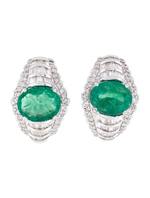 14K Emerald & Diamond Hoop Earrings white