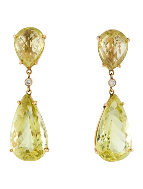 14K Yellow Quartz & Diamond Drop Earrings yellow