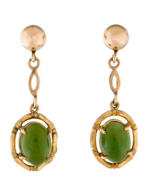 14K Nephrite Drop Earrings yellow