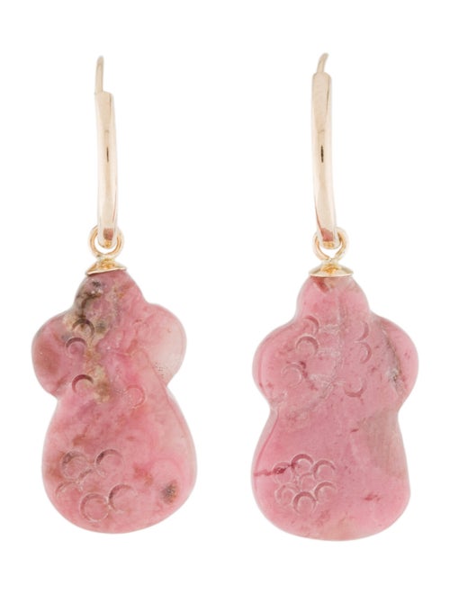 14K Carved Rhodonite Drop Earrings yellow