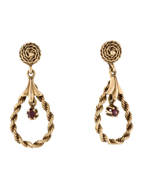 14K Garnet Drop Earrings yellow