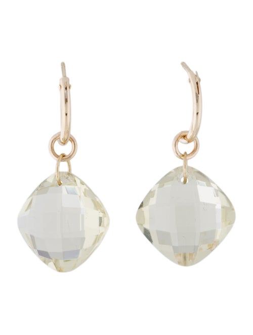 14K Quartz Drop Earrings yellow