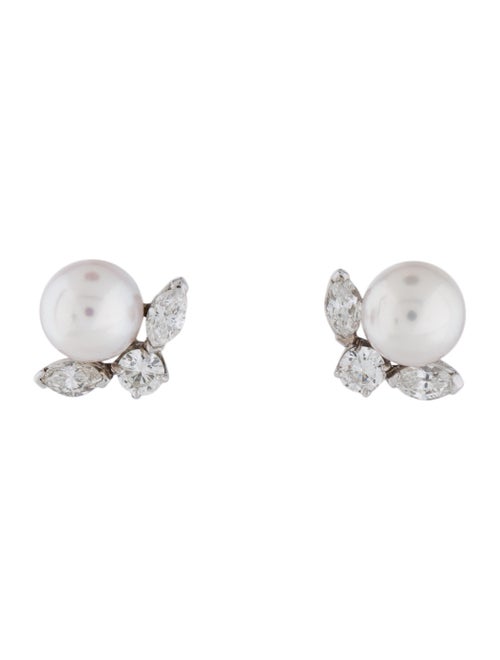 14K Pearl & Diamond Earrings white