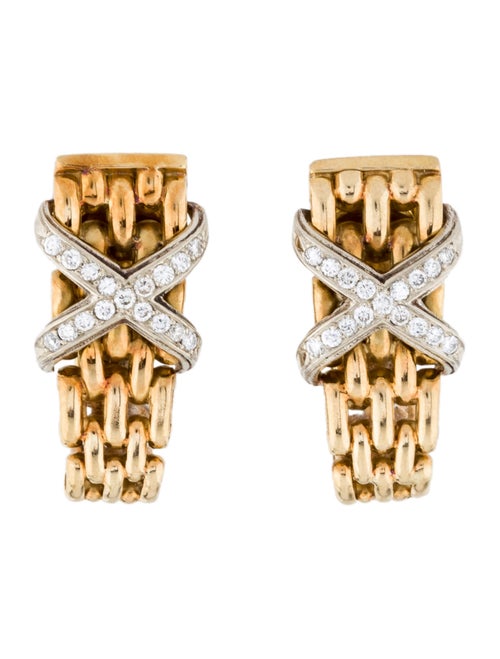 Two-Tone 18K Diamond X Chain Link Clip-On Earrings