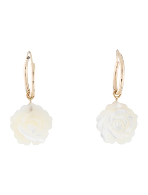 Earrings 14K Mother of Pearl Carved Flower Hoop Ea