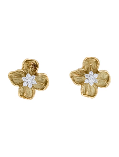 18K Diamond Flower Earrings yellow