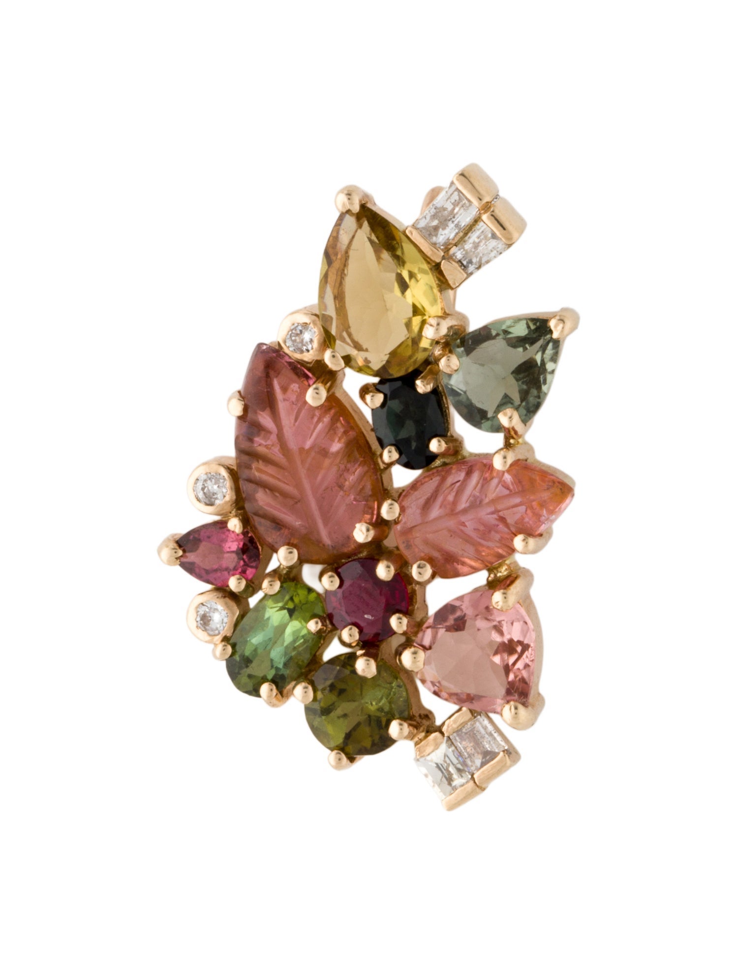 Eva Noga 18K Diamond, Ruby, & Tourmaline Floral Pendant