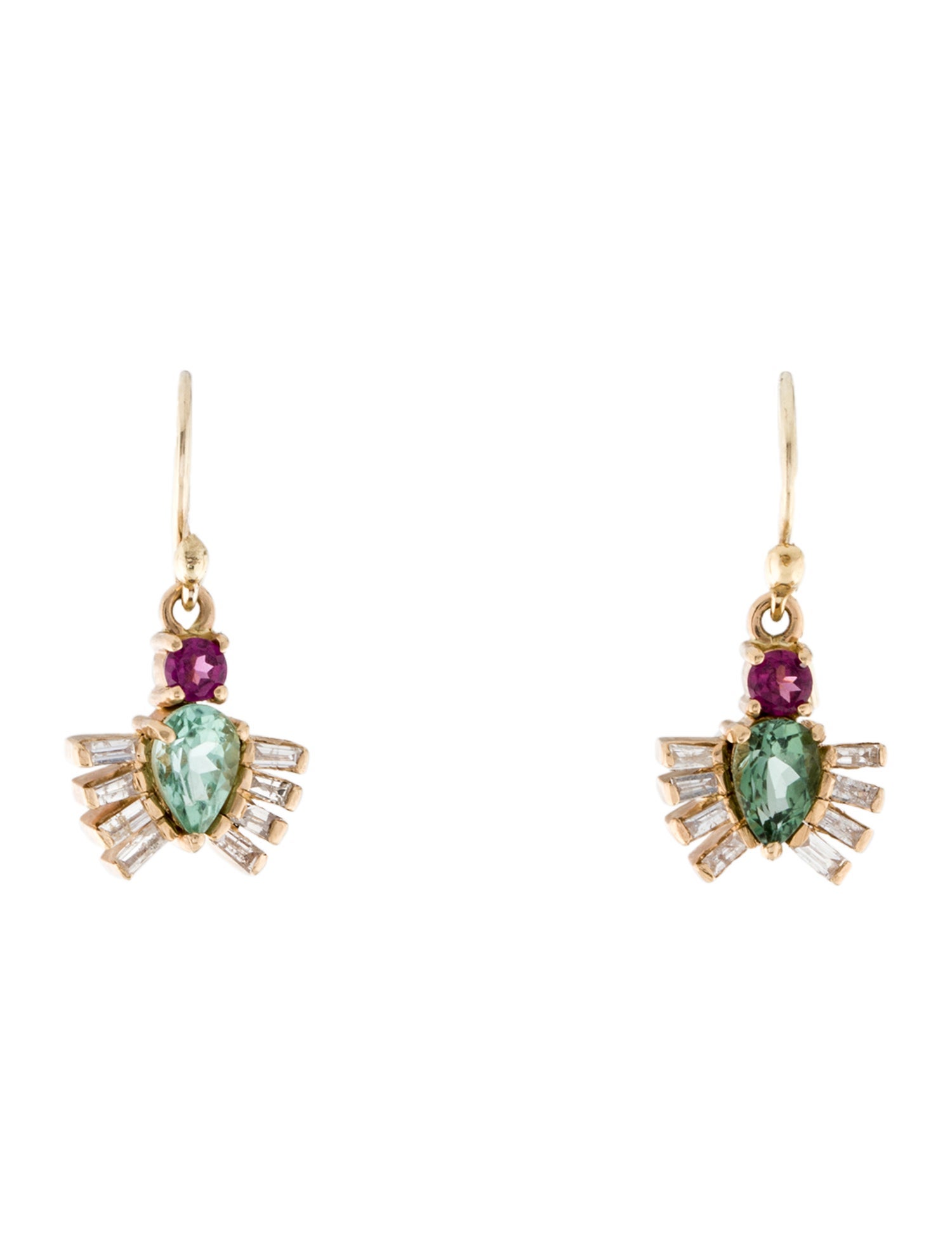 Eva Noga 14K 1.04ct Tourmaline, Garnet & Diamond Royal Beetle Drop Earrings