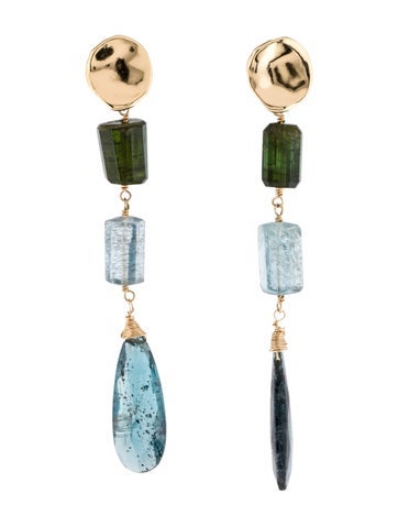 Pre-owned Eva Noga Kyanite, Aquamarine & Tourmaline Drop Earrings In Multi