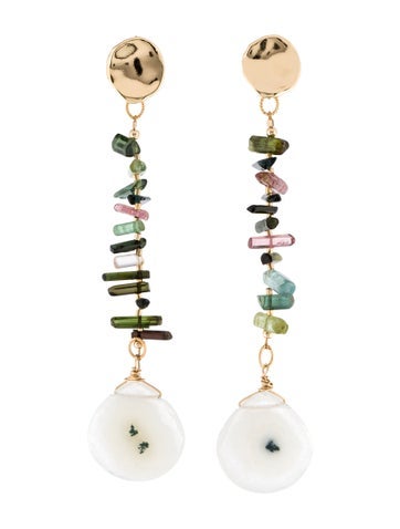Pre-owned Eva Noga Quartz & Tourmaline Drop Earrings In Multi