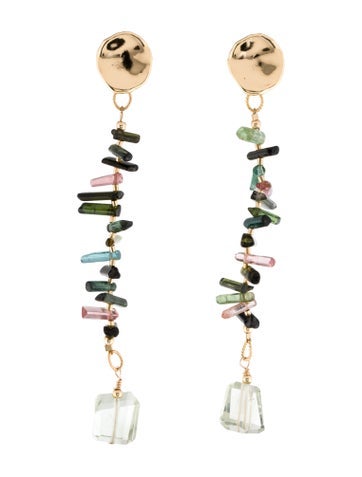 Pre-owned Eva Noga Prasiolite & Tourmaline Drop Earrings In Multi