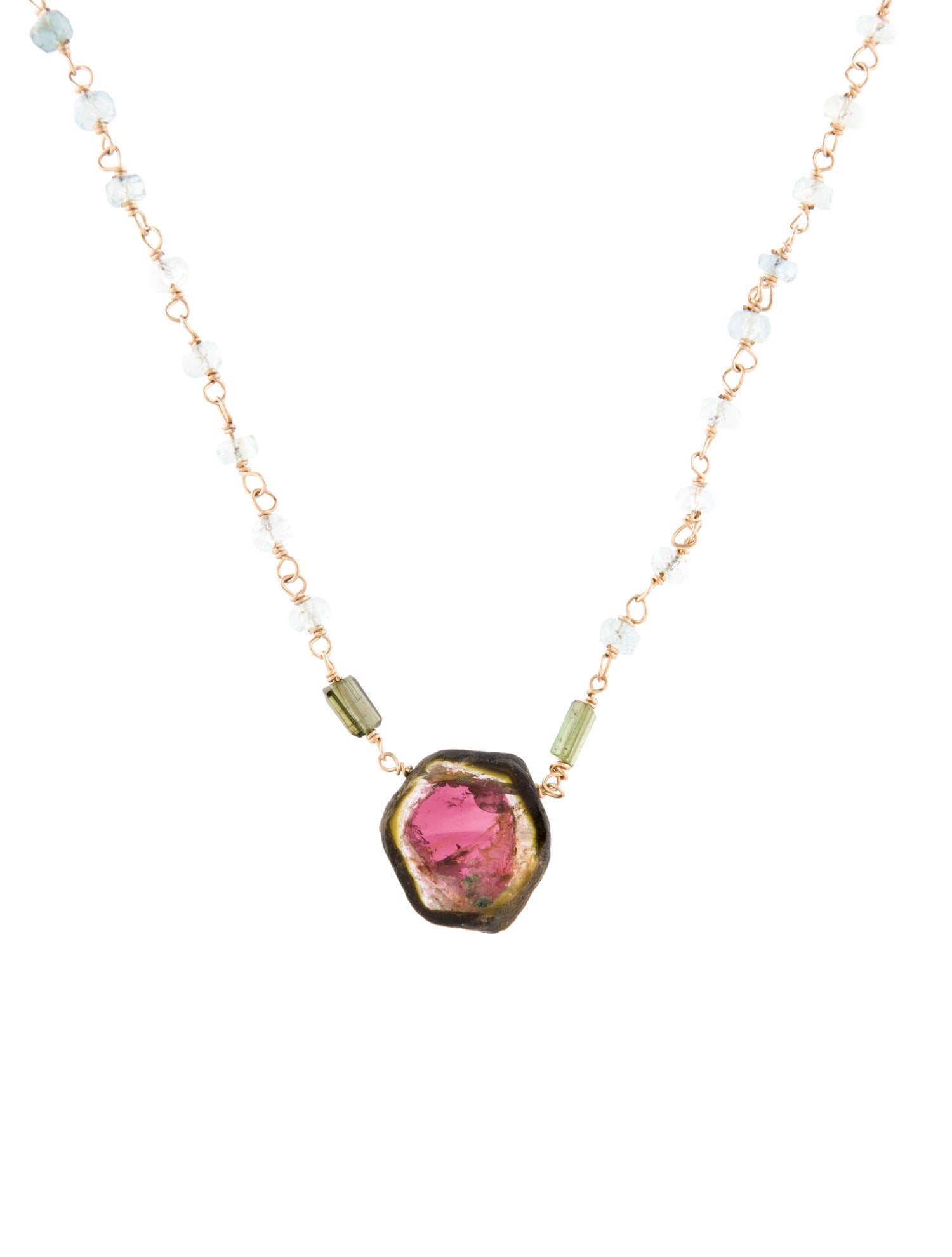 Eva Noga Tourmaline & Aquamarine Beaded Link Necklace
