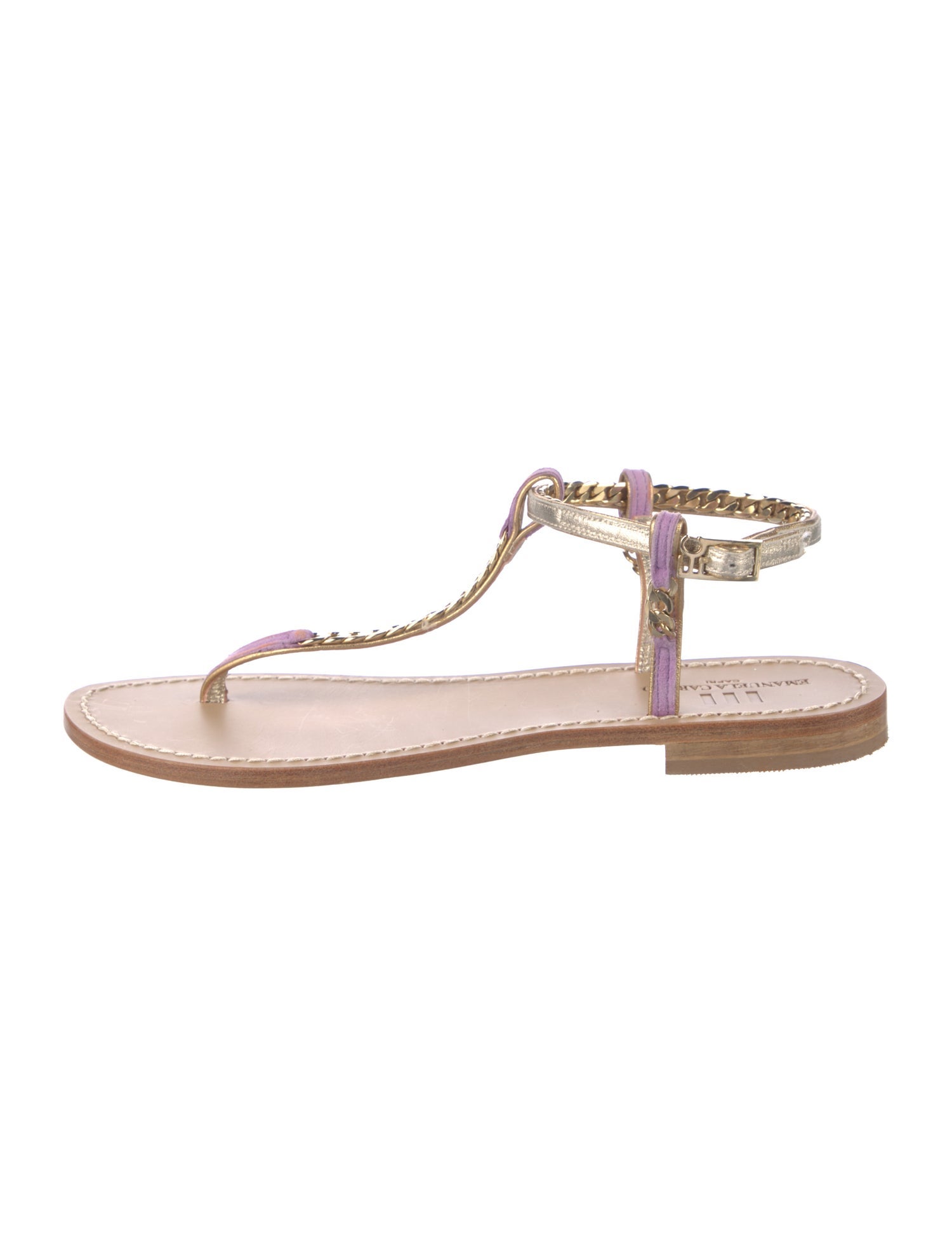 Emanuela Caruso Leather Chain-Link Accents T-Strap Sandals