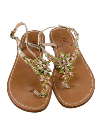 Emanuela Caruso Leather T-Strap Sandals