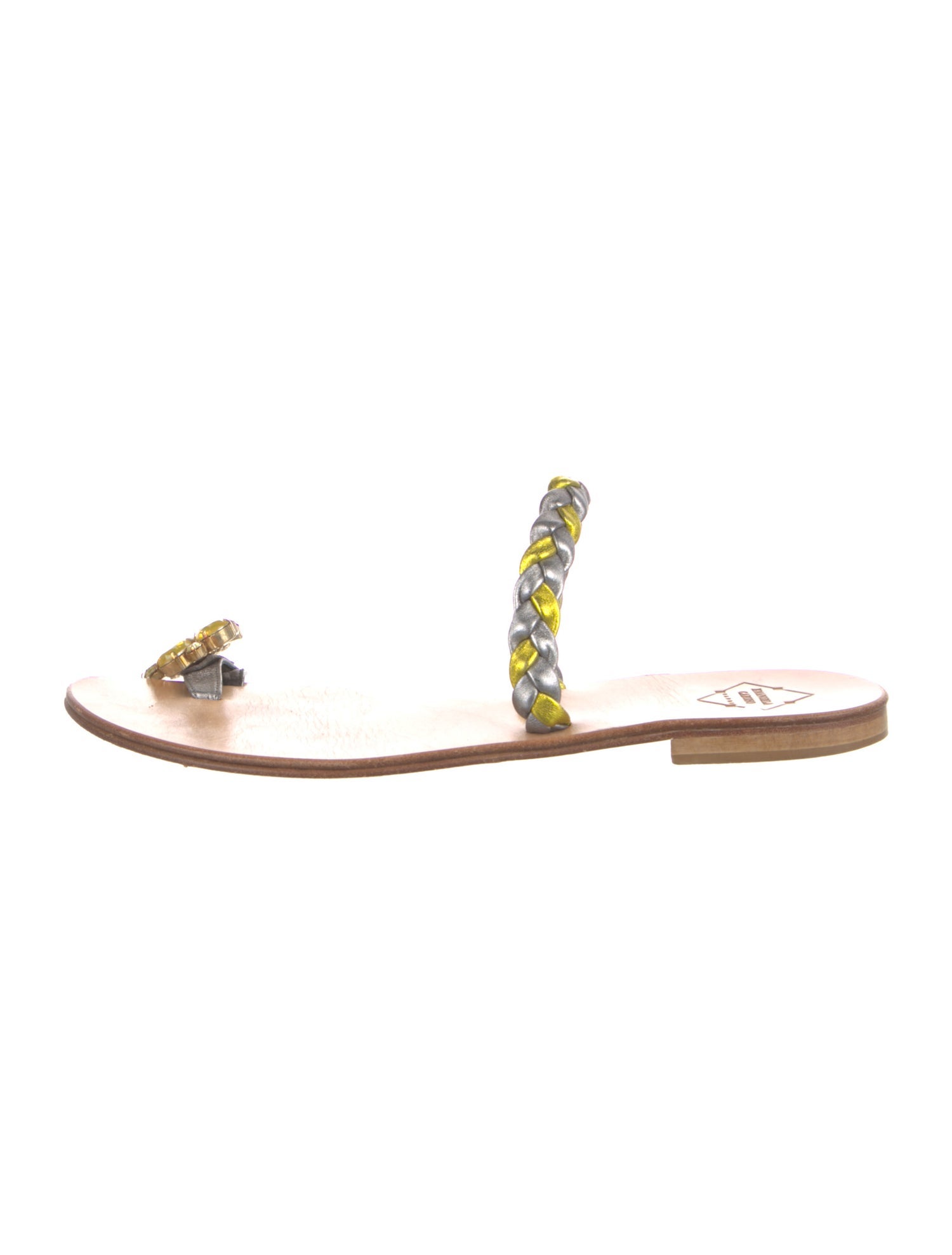 Emanuela Caruso Leather Crystal Embellishments Slides