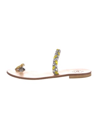 Emanuela Caruso Leather Crystal Embellishments Slides