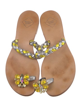 Emanuela Caruso Leather Crystal Embellishments Slides