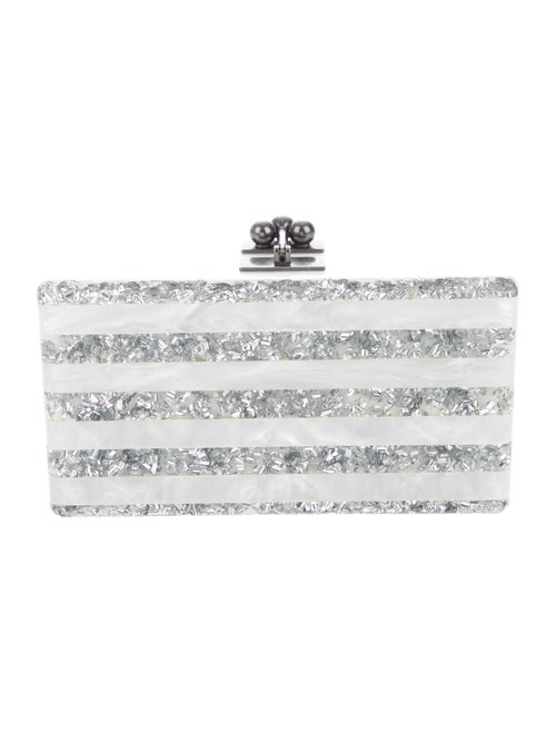 Edie Parker Striped Acrylic Box Clutch White